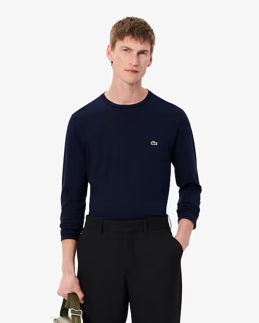 Lacoste Men's Pima Jersey Long Sleeve Crew-Neck T-Shirt  Navy Size L