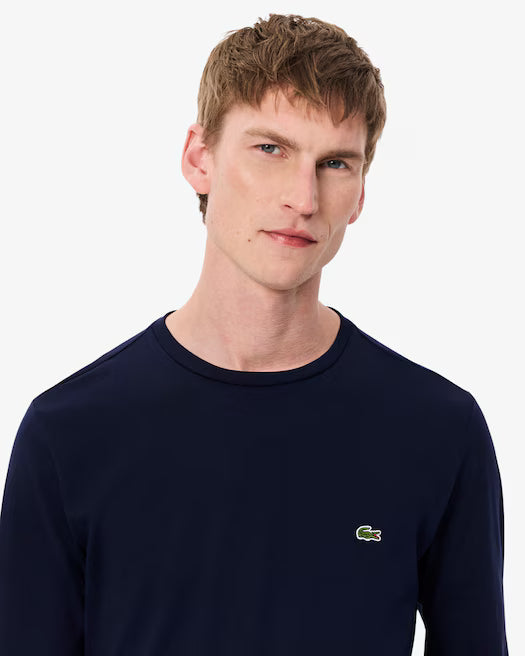 Lacoste Men's Pima Jersey Long Sleeve Crew-Neck T-Shirt  Navy Size L