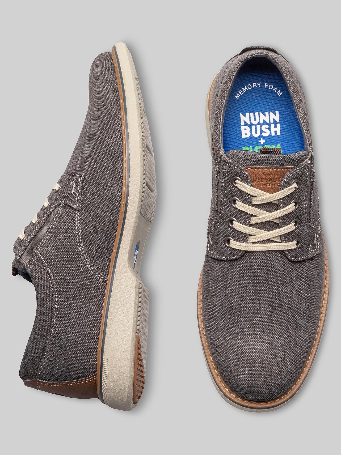 Nunn Bush Men's Otto Canvas Plain Toe Oxfords  Gunmetal Size 12