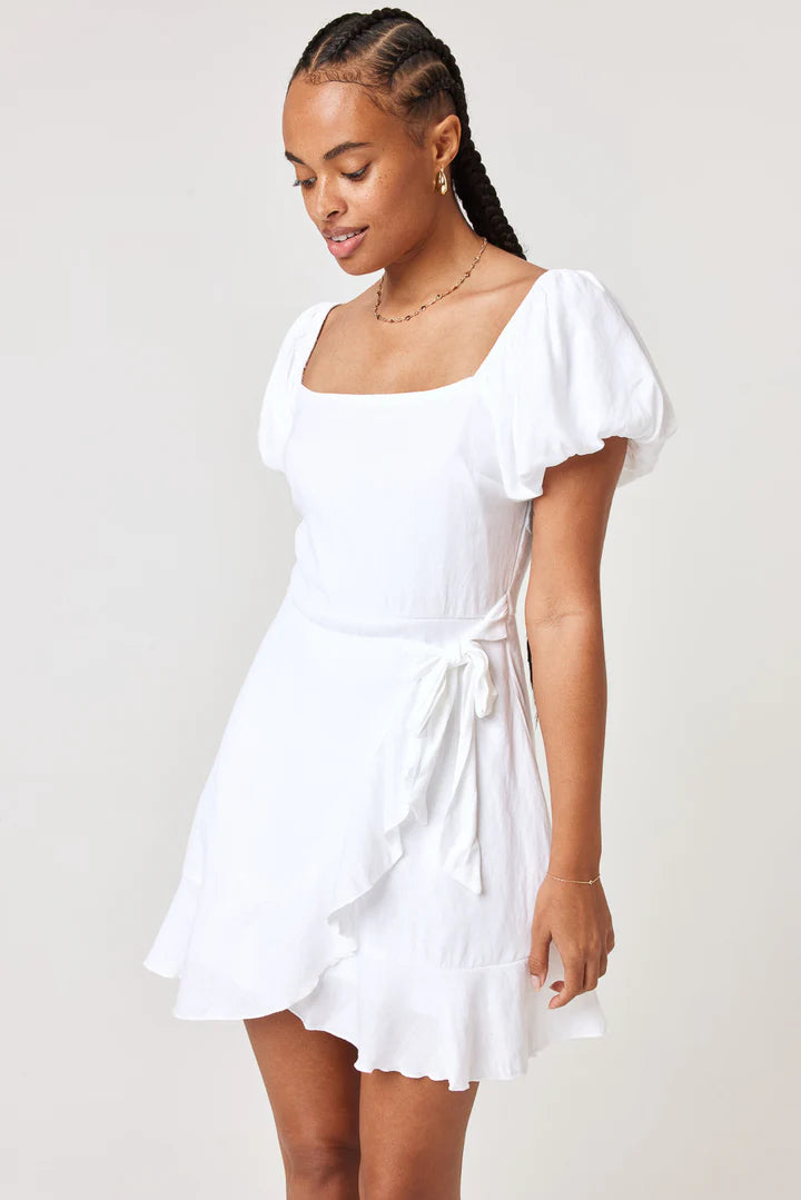 Trixxi Juniors Puff-Sleeve Side-Tie Wrap Dress  Color White Size M