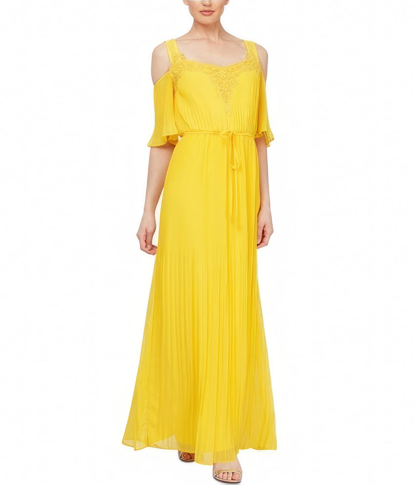 SLNY Embroidered Cold Shoulder Maxi Dress  Color Neon Rainbow Size M