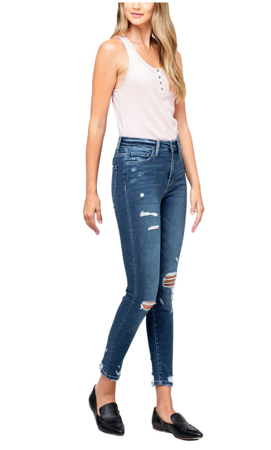 FLYING MONKEY Women's High Rise Distressed Crop Skinny Jeans  Color Medium Blue Size 28