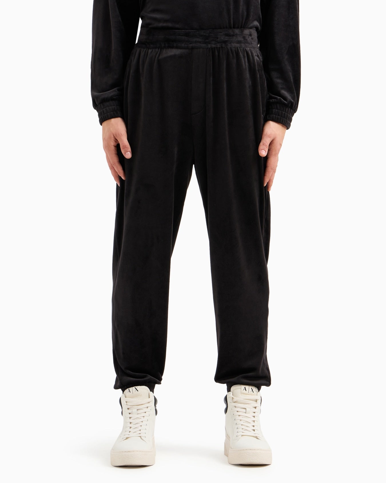 AX Armani Exchange Men's Oversized Velour Jogger Trousers  Black Size M