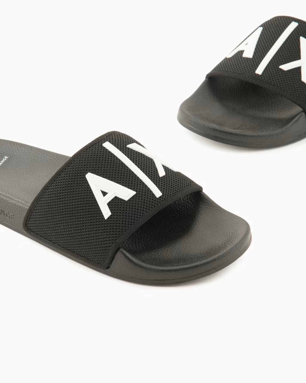 A/X Armani Exchange Men's A|X Logo Wide Strap Sliders  Solid Black Size 8.5
