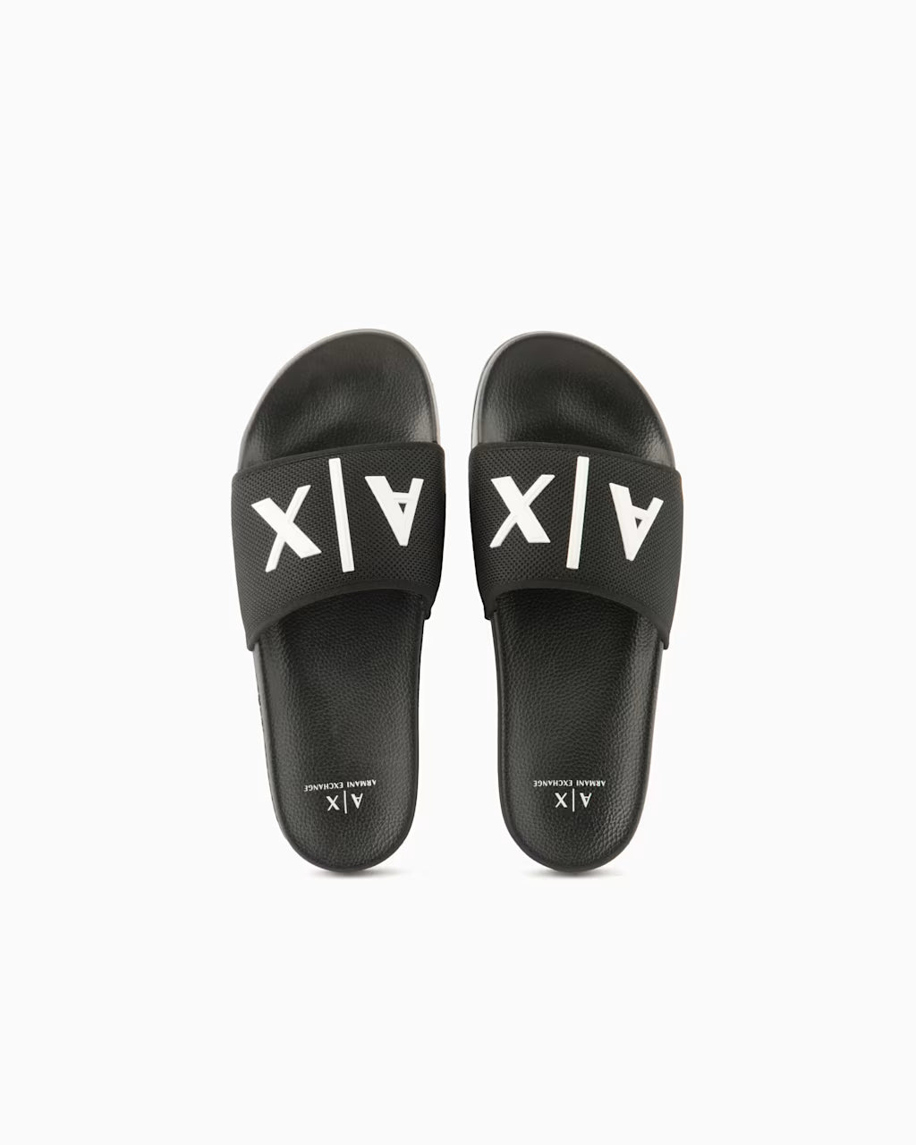 A/X Armani Exchange Men's A|X Logo Wide Strap Sliders  Solid Black Size 8.5