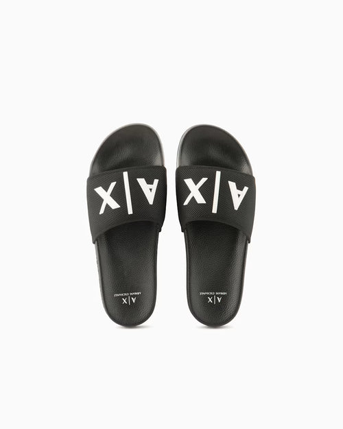 A/X Armani Exchange Men's A|X Logo Wide Strap Sliders  Solid Black Size 8.5