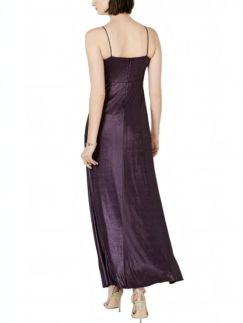 Adrianna Papell Allover Jersey Metallic Heather Knotted Gown  Color Aubergine Size 18