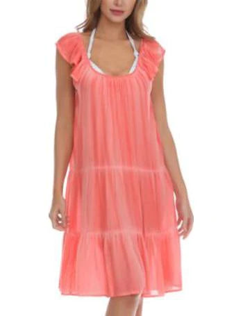 Raviya Plus Size Pigment-Wash Off-The-Shoulder Cover-Up  Color Coral Size 1X