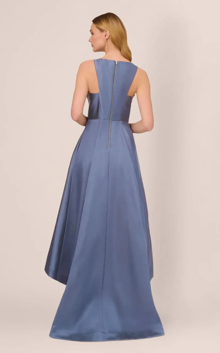 Adrianna Papell High-Low Mikado Gown  Blue Frost Size 4