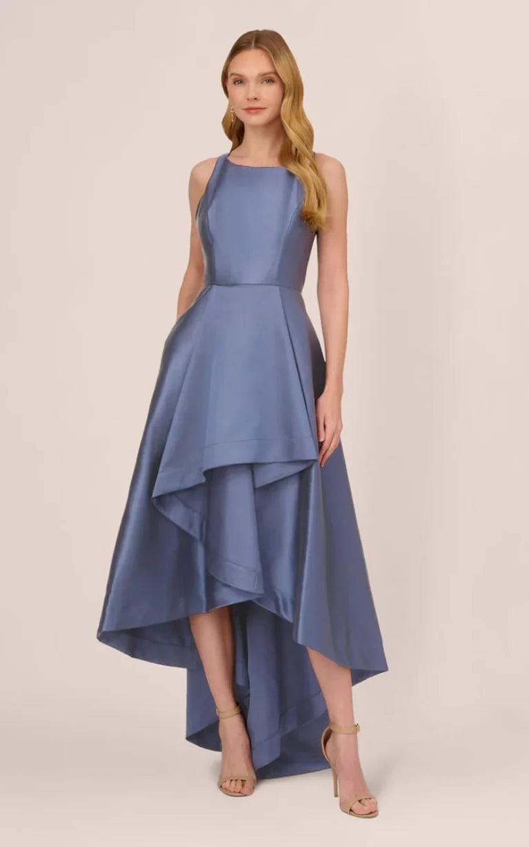 Adrianna Papell High-Low Mikado Gown  Blue Frost Size 4