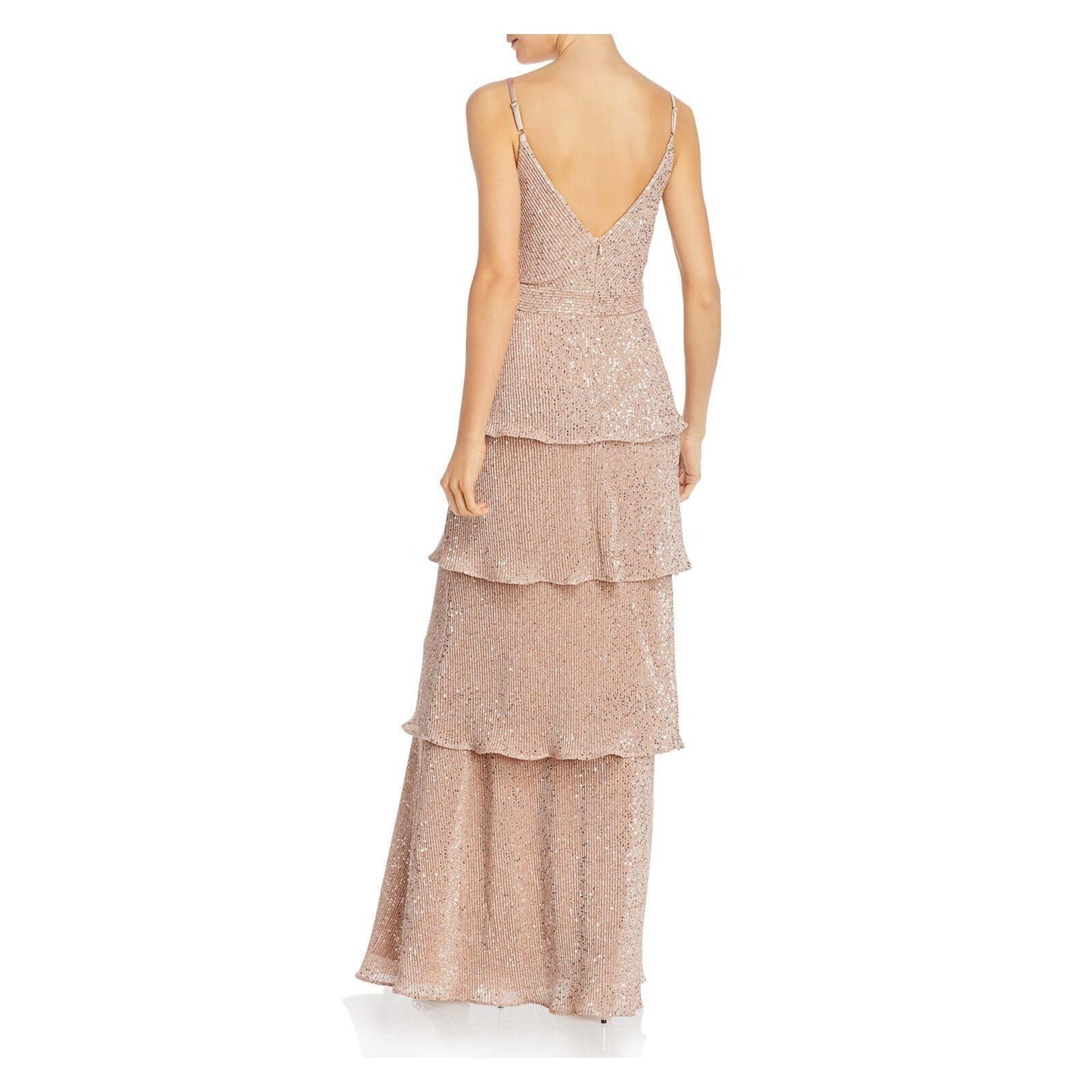 Aqua Glitter Tiered Sequined Knit Gown  Color Size 6