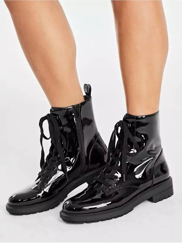 On 34th Women's Terissa Lace-Up Booties  Black Patent Size 5.5