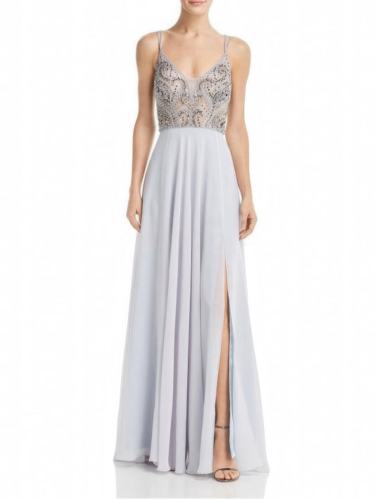 Aqua Women’s Embellished Slit Formal Dress  Color Silver Size 4