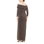 Alex Evenings Off-The-Shoulder Long Sleeve Leg Slit Dress  Color Black/Copper Size 10