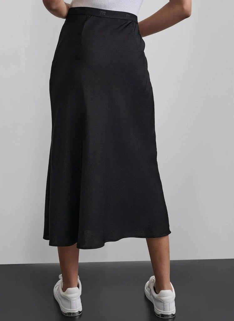 DKNY Women's Logo Elastic Waistband Slip Skirt  Black Size M