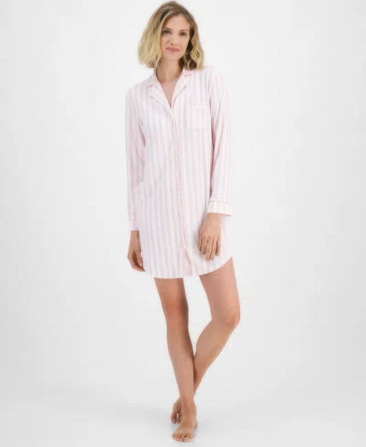 Charter Club Women's Notched-Collar Sleepshirt  Pink Stripe Size M