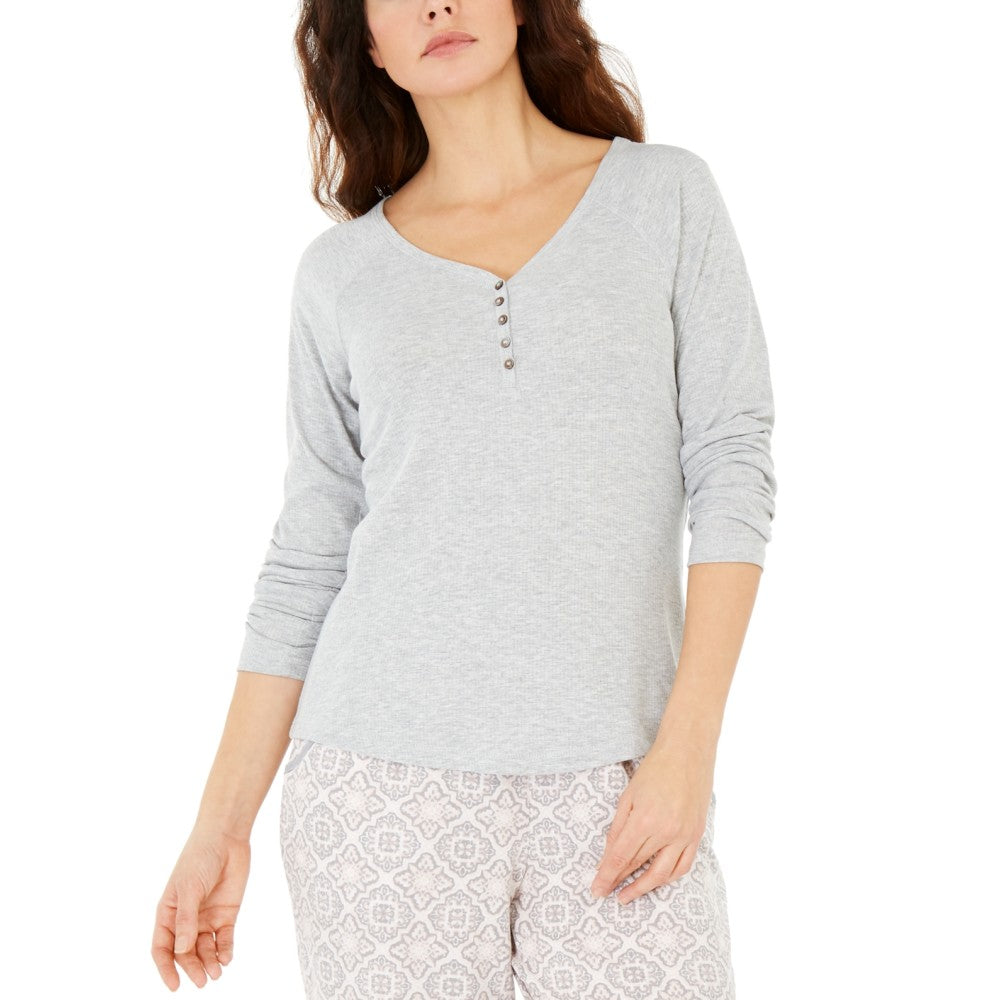 Charter Club Women's Ribbed Pajama Top  Color Heather Storm Gray Size 2XL