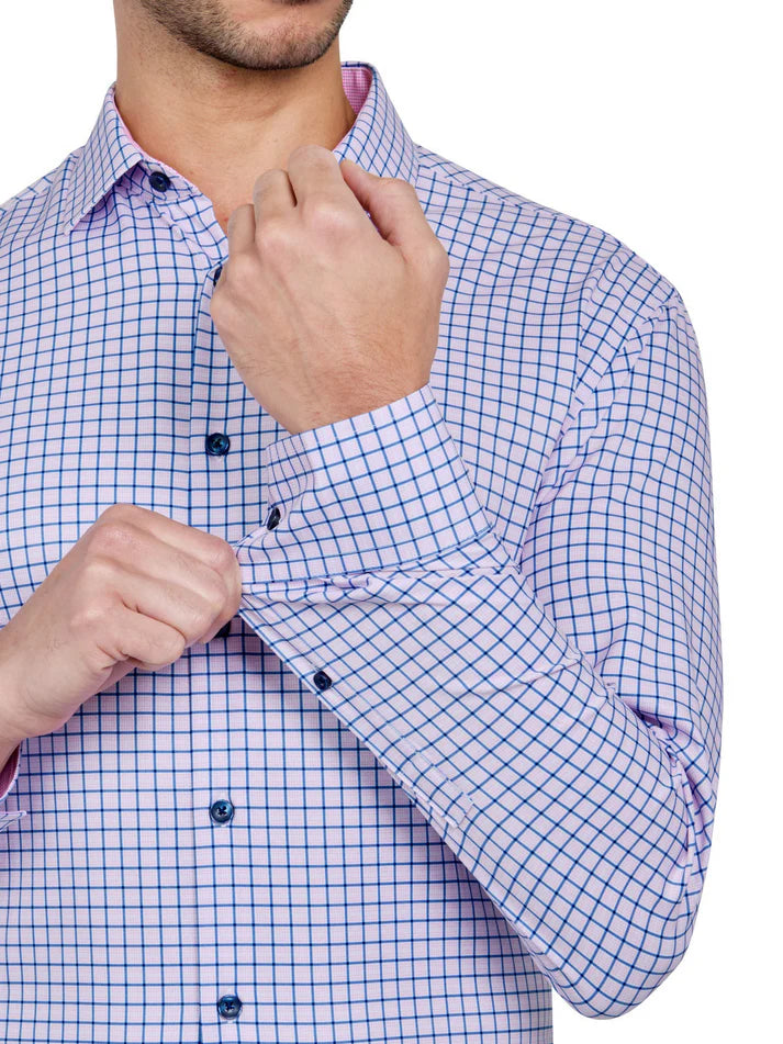 ConStruct Men's Slim-Fit Check Dress Shirt  Pink 14/14.5 32/33
