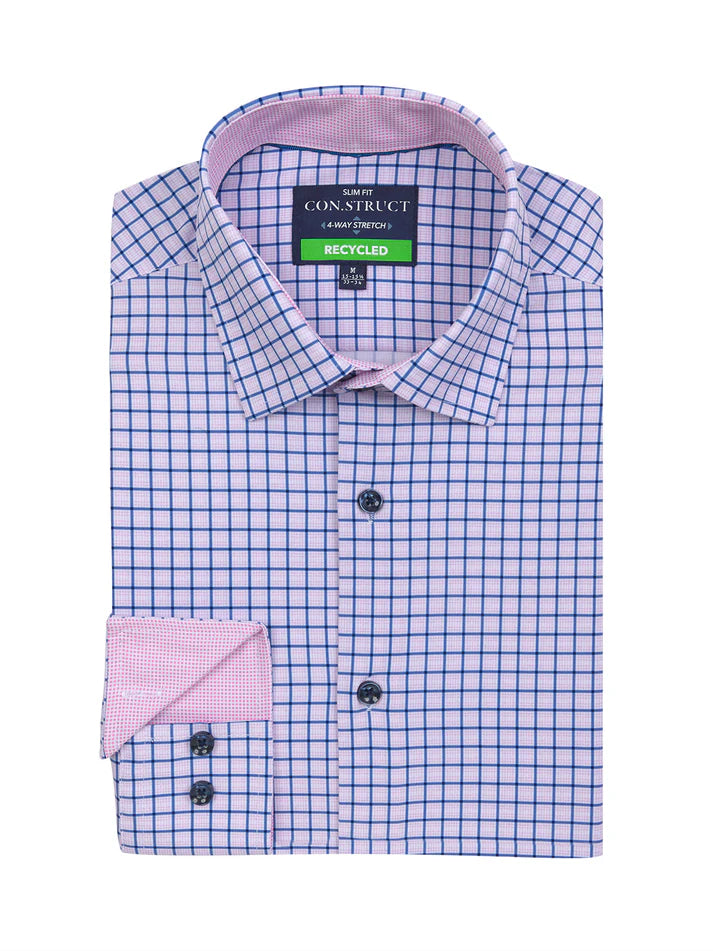 ConStruct Men's Slim-Fit Check Dress Shirt  Pink 14/14.5 32/33