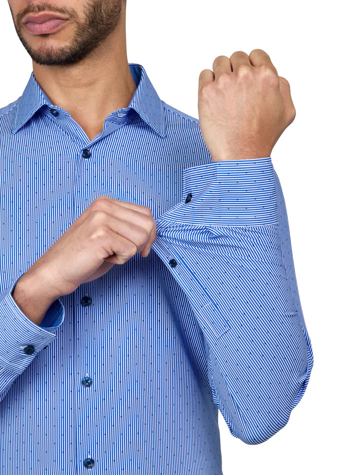 ConStruct Men's Slim-Fit Stripe Dot Performance Dress Shirt  Blue Size XL 17/17.5
