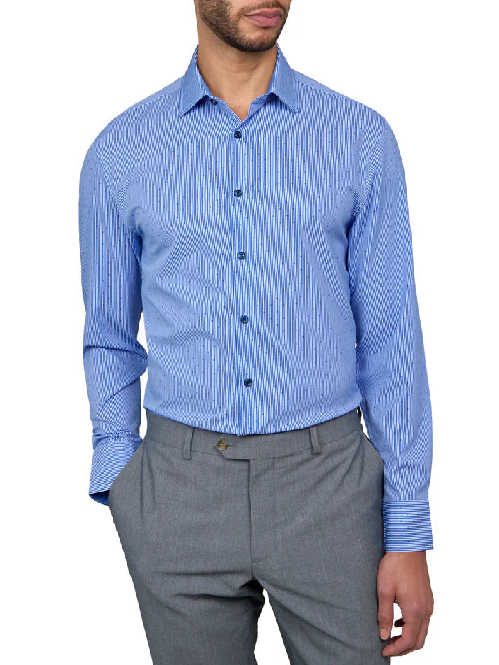 ConStruct Men's Slim-Fit Stripe Dot Performance Dress Shirt  Blue Size XL 17/17.5