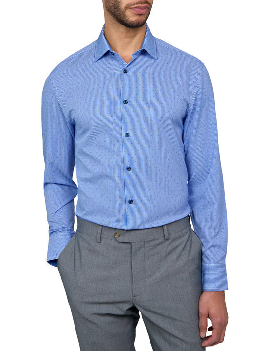 ConStruct Men's Slim-Fit Stripe Dot Performance Dress Shirt  Blue Size XL 17/17.5