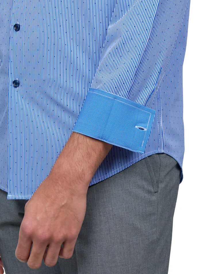 ConStruct Men's Slim-Fit Stripe Dot Performance Dress Shirt  Blue Size XL 17/17.5