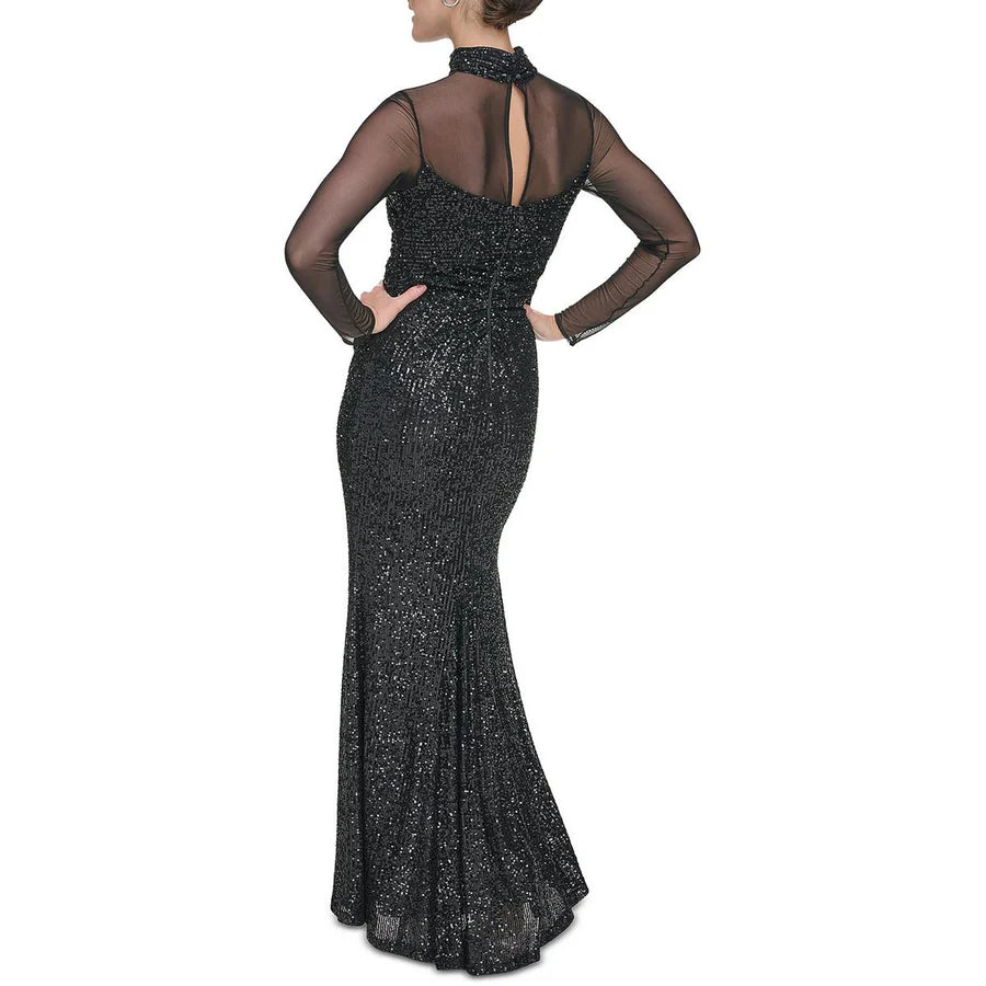 Eliza J Women's Sequined Illusion Evening Dress  Color Black Size 10