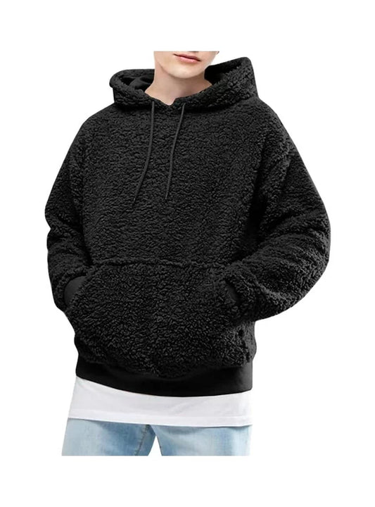 Lazer Men's Popover Sherpa Fleece Hoodie  Color Black Size XL