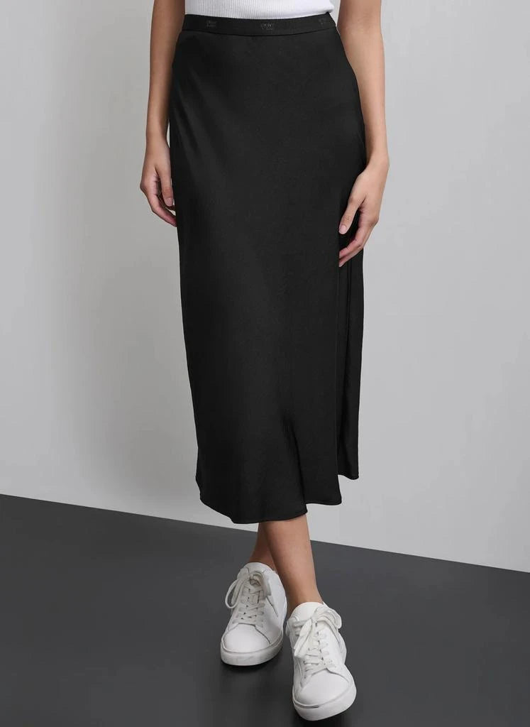DKNY Women's Logo Elastic Waistband Slip Skirt  Black Size M