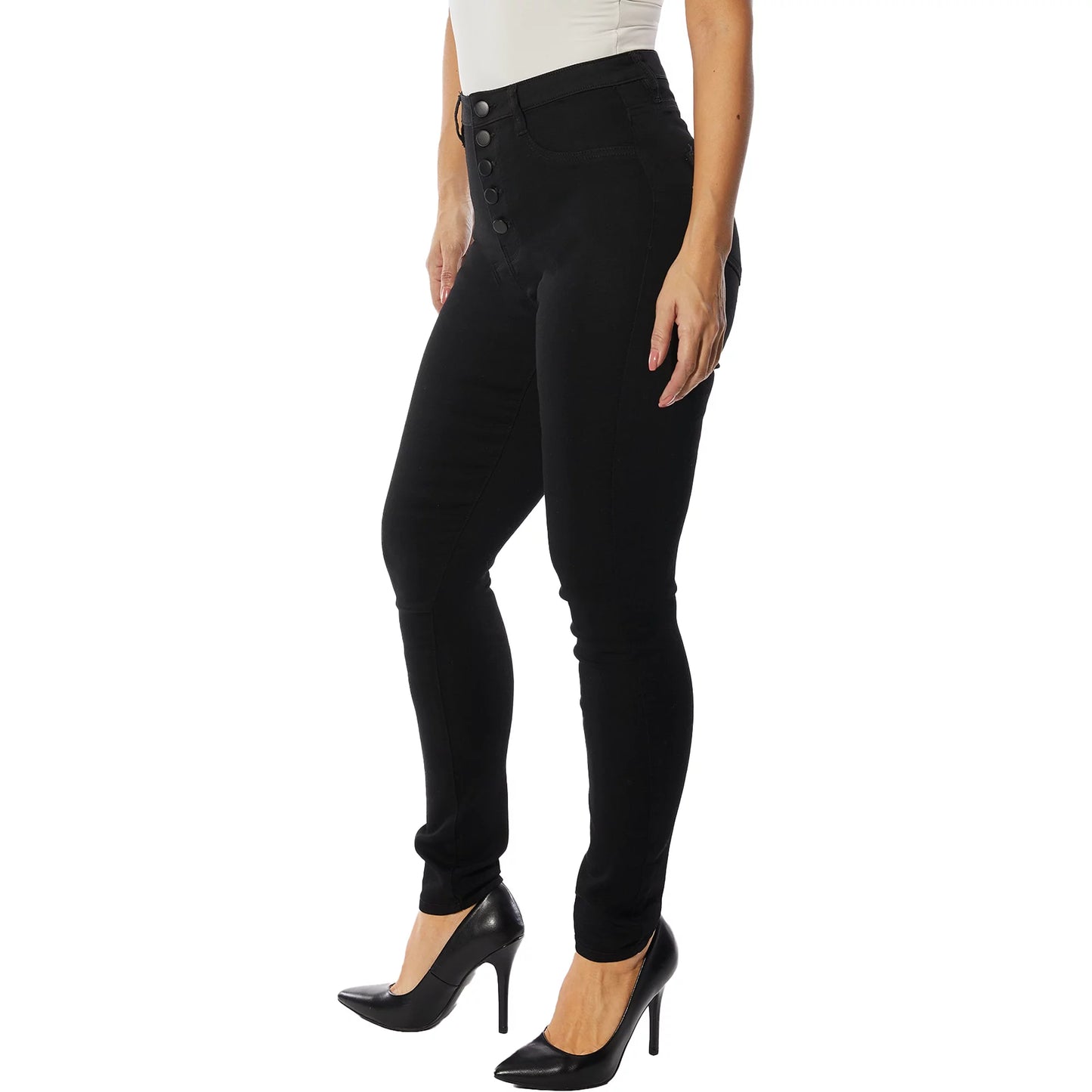 Dollhouse Juniors High-Rise Curvy Exposed Button Skinny Jeans  Color Black Size 7