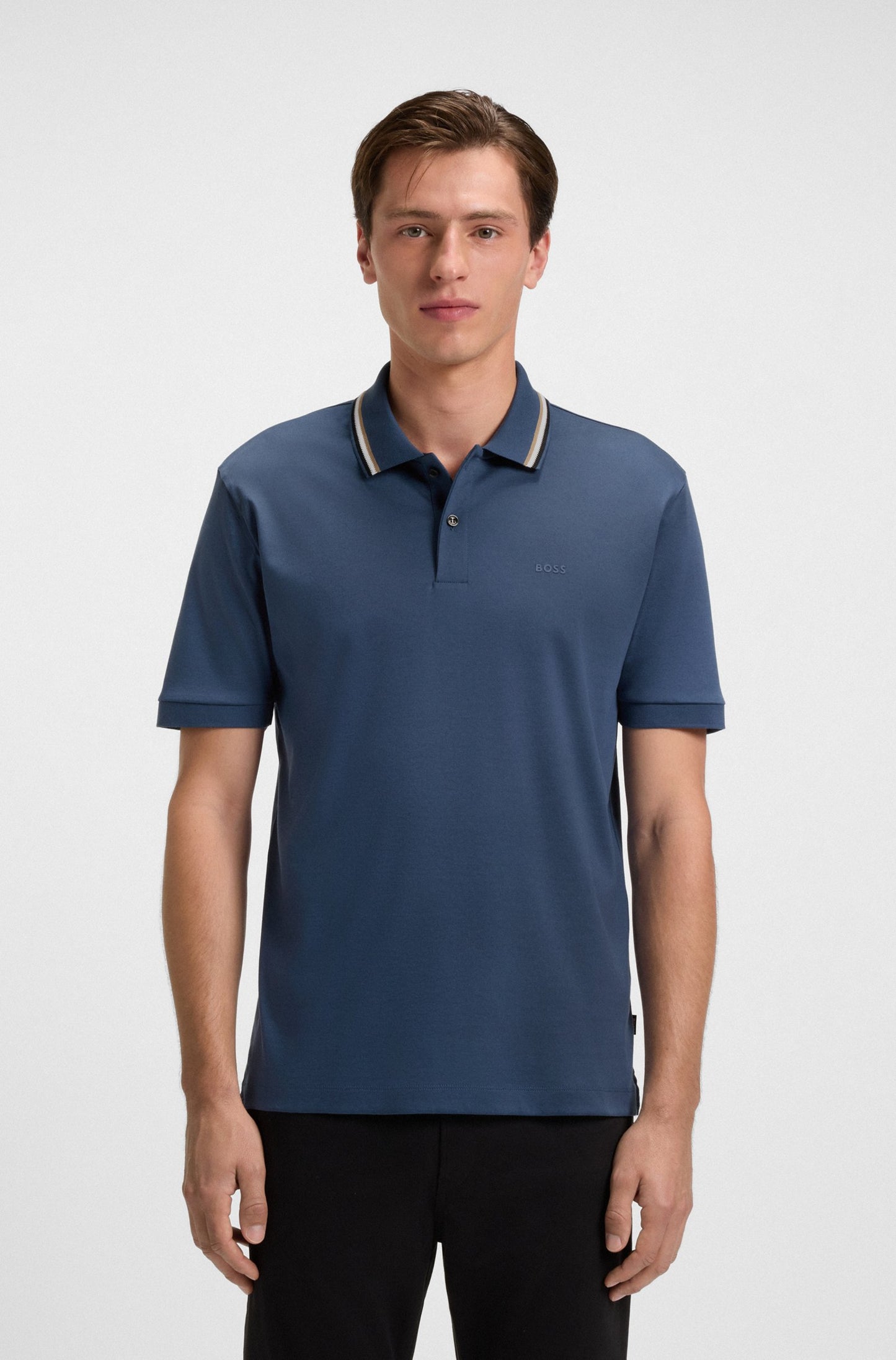Hugo Boss Men's Striped-Collar Slim-fit Logo Polo Shirt  Blue Size M