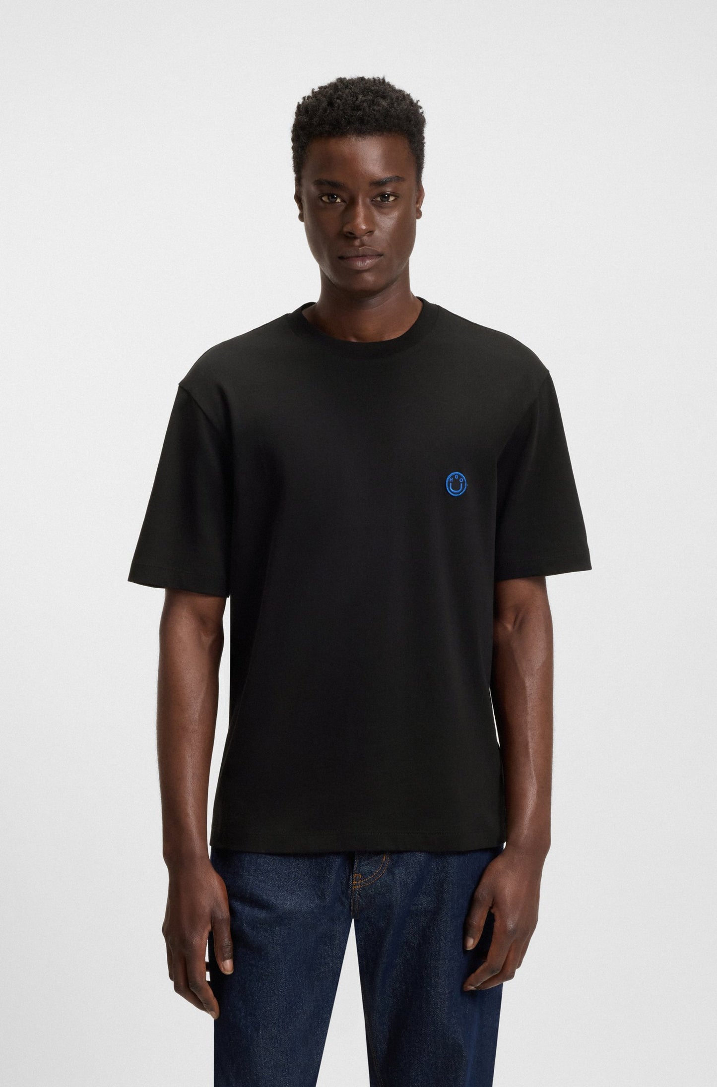 Hugo Boss Men's Cotton-Jersey Happy HUGO Logo T-Shirt  Black Size XL