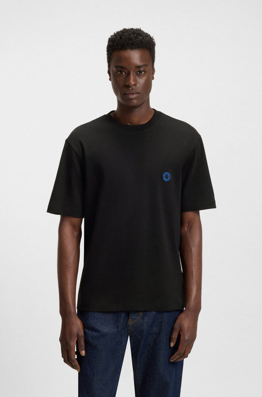 Hugo Boss Men's Cotton-Jersey Happy HUGO Logo T-Shirt  Black Size XL