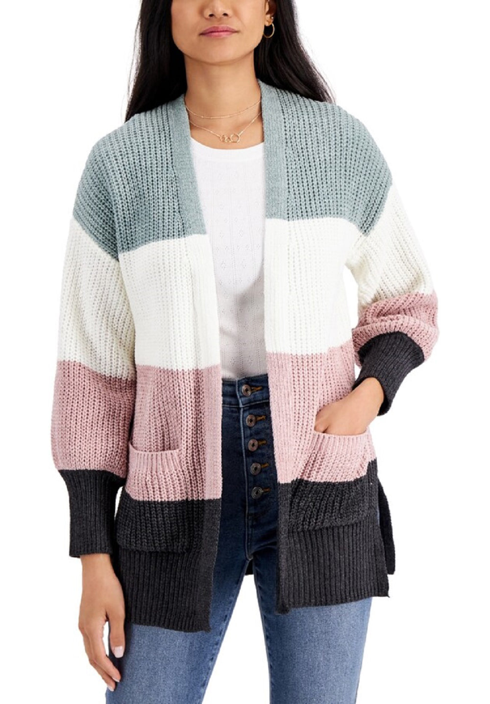 Hippie Rose Juniors' Colorblocked Cardigan  Multicolor Size S
