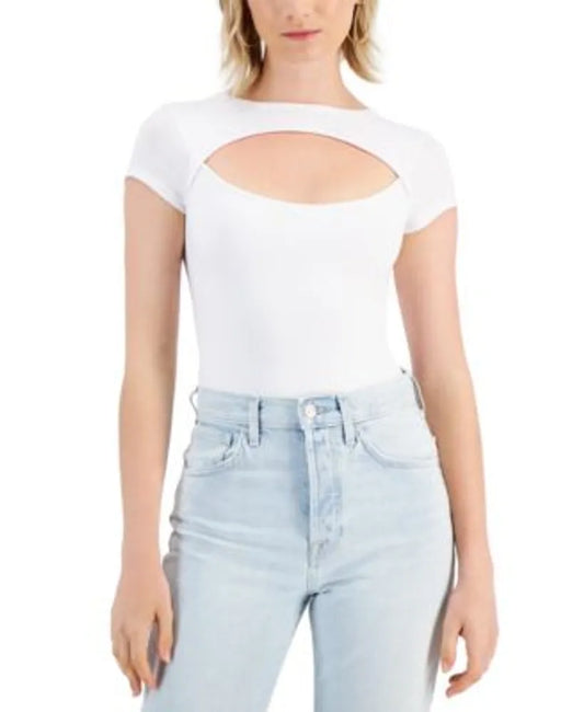 Just Polly Juniors Ribbed Cut-Out Bodysuit  Color White Size XS