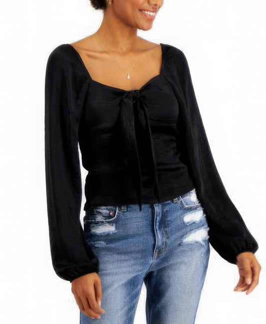 Just Polly Juniors Tie-Front Top  Color Black Size M