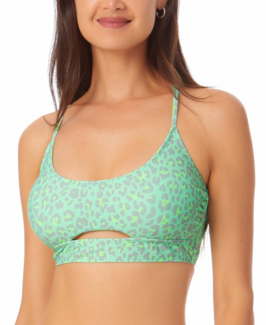 California Waves Juniors Printed Cutout Bralette Bikini Top  Color Green Print Size L