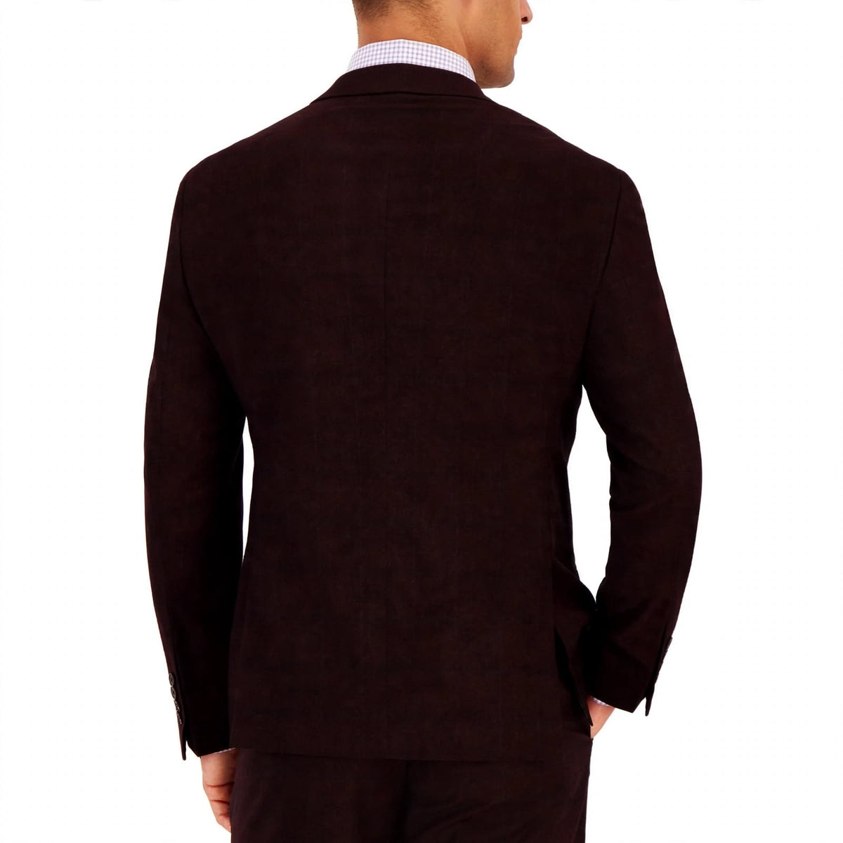 Armani Exchange Men's Slim-Fit Wool Plaid Blazer Suit Jacket  Dark Burgundy Size 38L