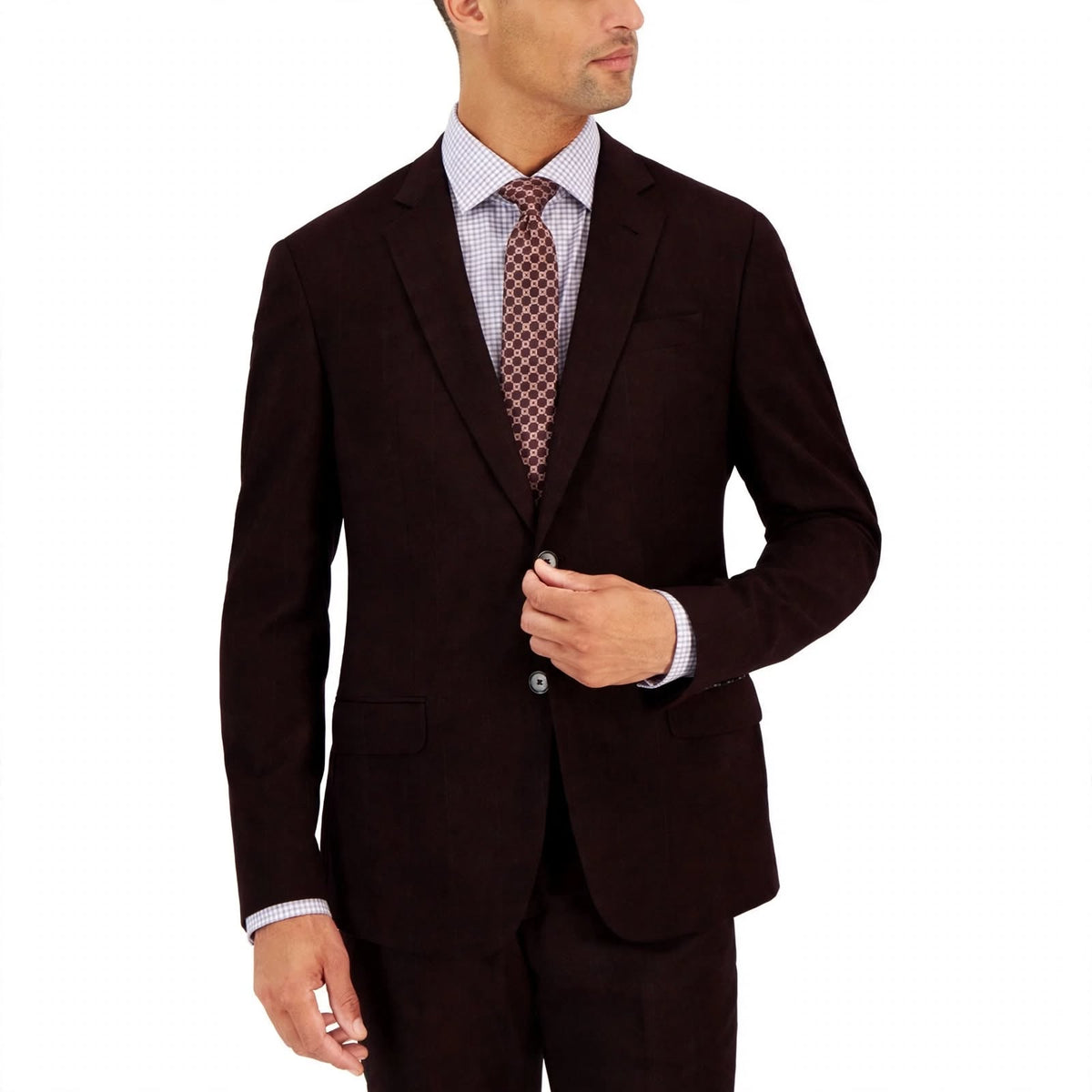 Armani Exchange Men's Slim-Fit Wool Plaid Blazer Suit Jacket  Dark Burgundy Size 38L