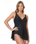 Swim Solutions Plus Size Crochet Flyaway Tummy Control Swimdress  Black Size 20W