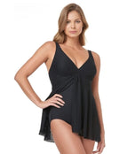 Swim Solutions Plus Size Crochet Flyaway Tummy Control Swimdress  Black Size 20W