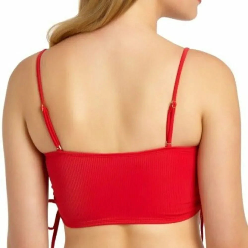 California Waves Strapless Rib Cinch Side Cami Swim Top   Red Size XL