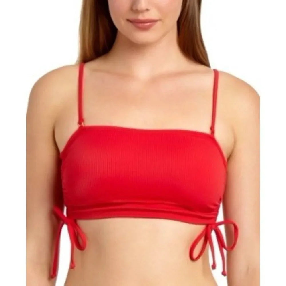 California Waves Strapless Rib Cinch Side Cami Swim Top   Red Size XL