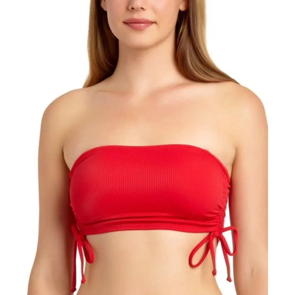 California Waves Strapless Rib Cinch Side Cami Swim Top   Red Size XL