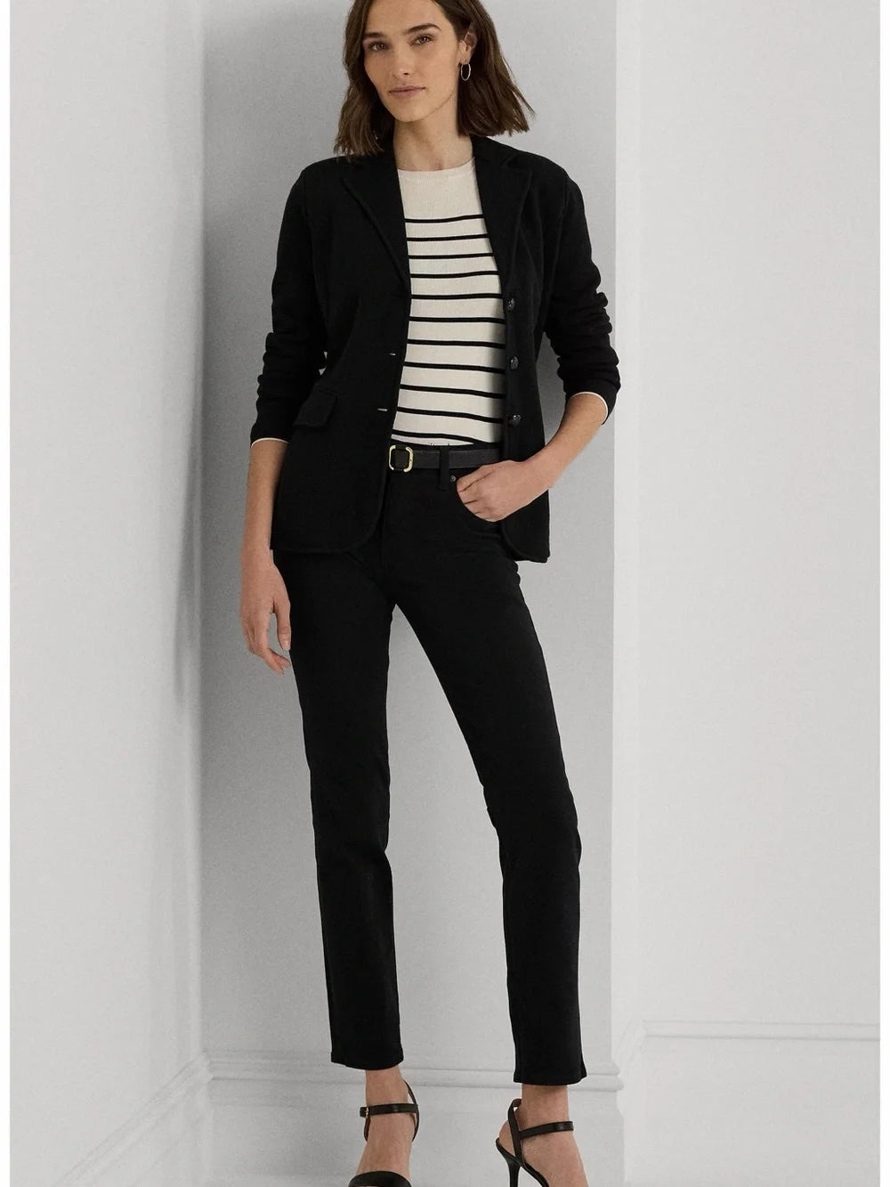 LAUREN RALPH LAUREN Women's Notch Lapel Cotton Knit Blazer  Black Size XS
