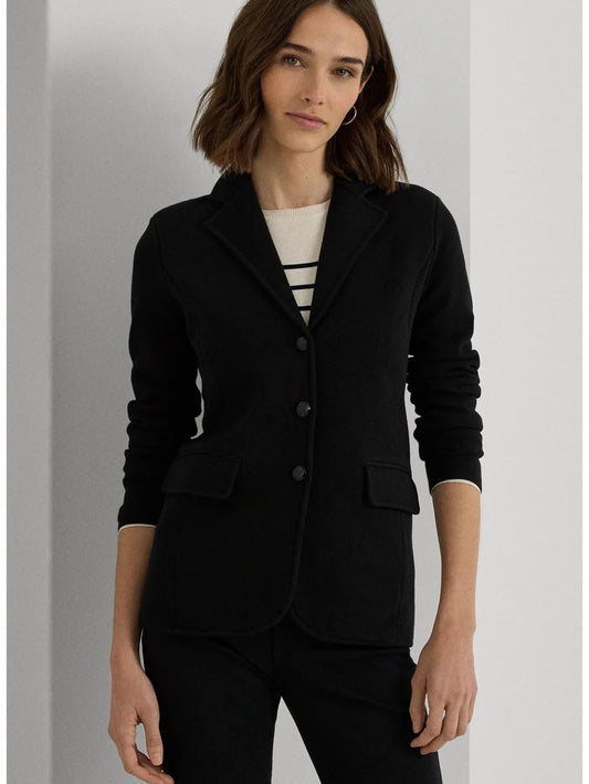 LAUREN RALPH LAUREN Women's Notch Lapel Cotton Knit Blazer  Black Size XS