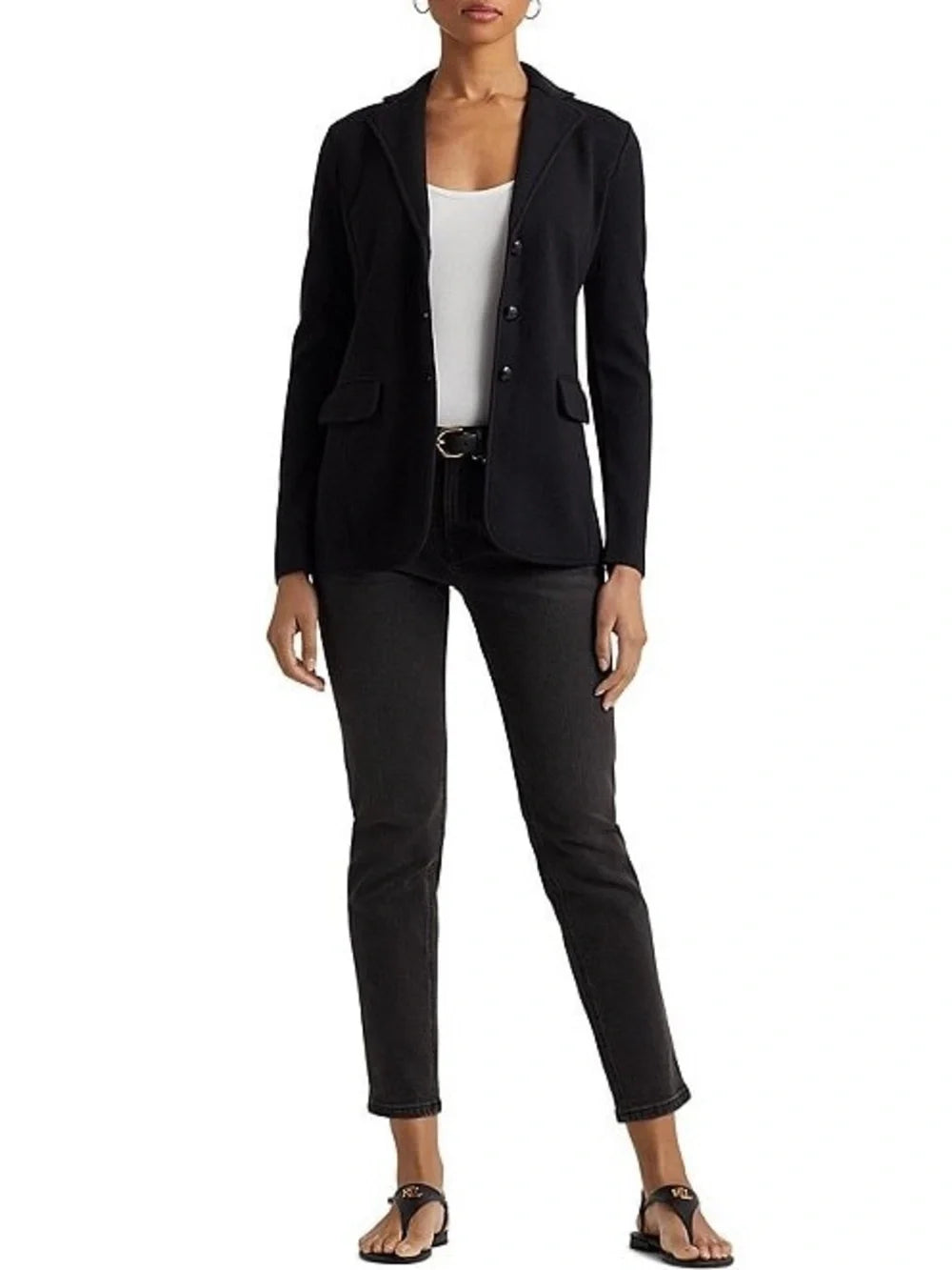 LAUREN RALPH LAUREN Women's Notch Lapel Cotton Knit Blazer  Black Size XS