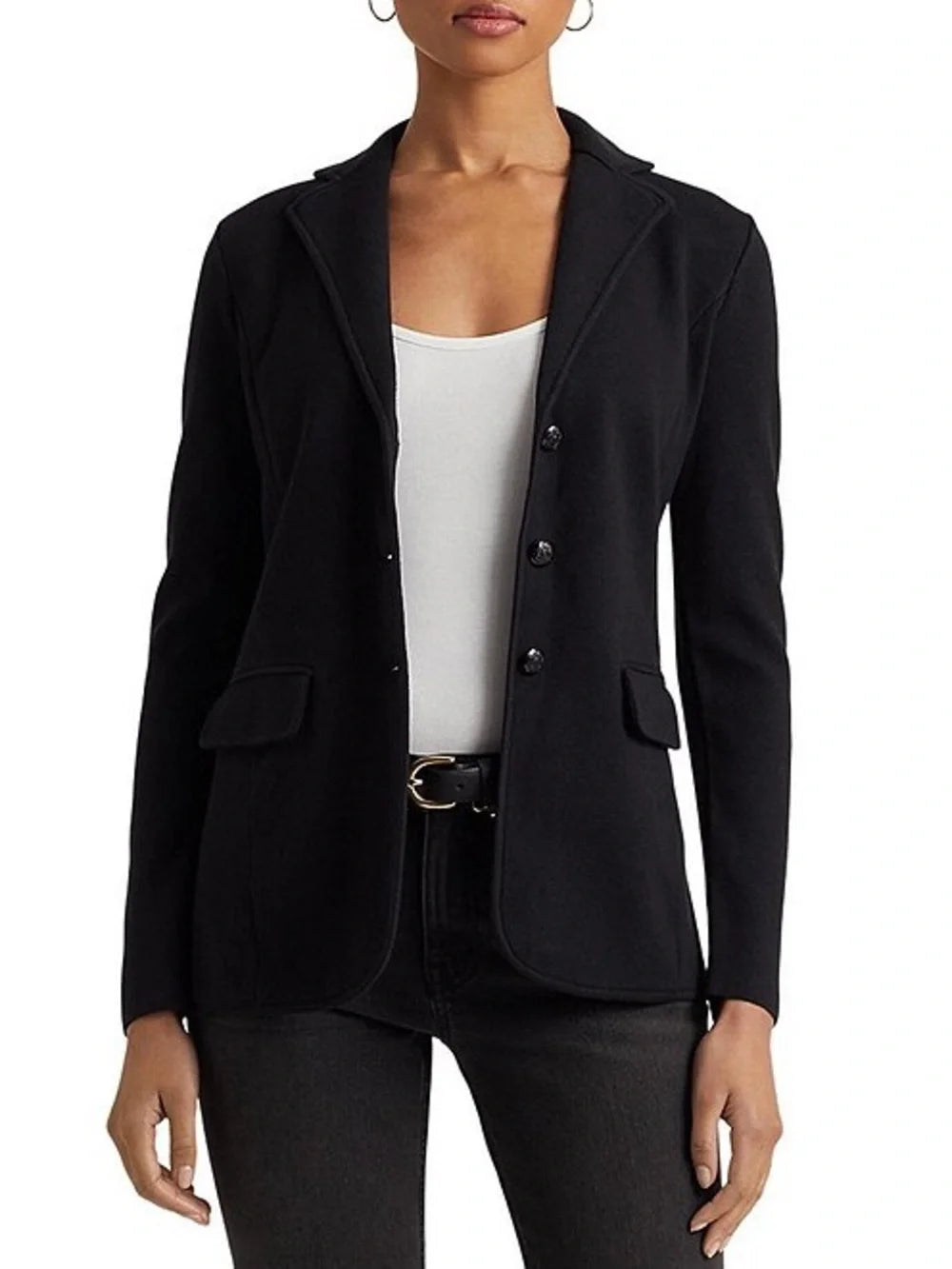 LAUREN RALPH LAUREN Women's Notch Lapel Cotton Knit Blazer  Black Size XS