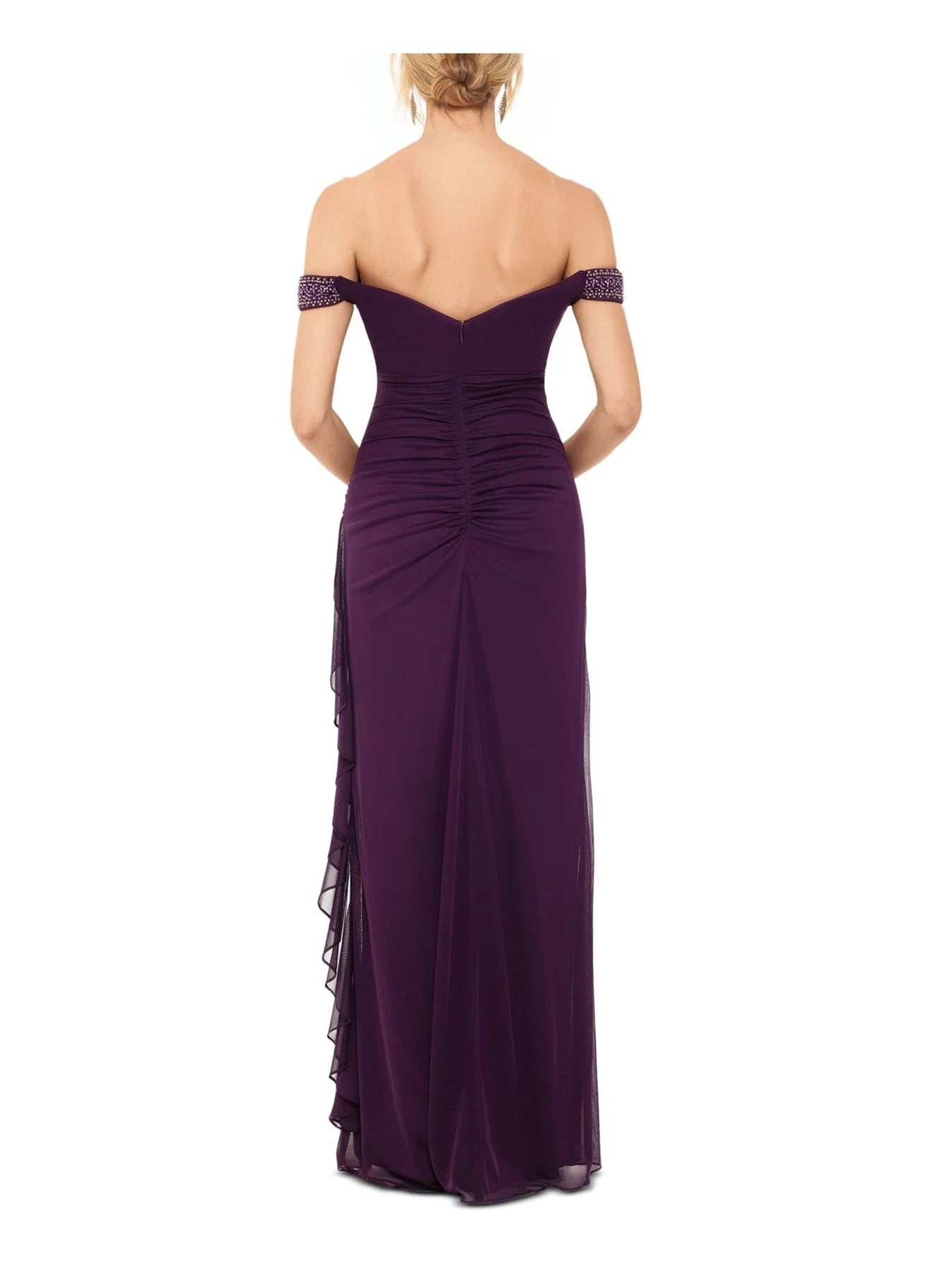 Betsy & Adam Sleeveless Off Shoulder Maxi Sheath Evening Dress Color Purple Size 16